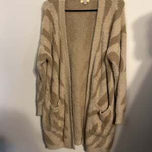 Kori America Brown & Beige Textured Diamond Open Front Cardigan S/M